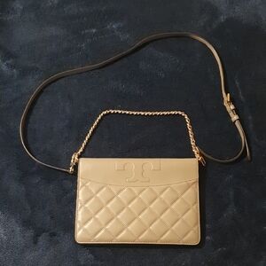Tory Burch Beige Quilted Crossbody Bag